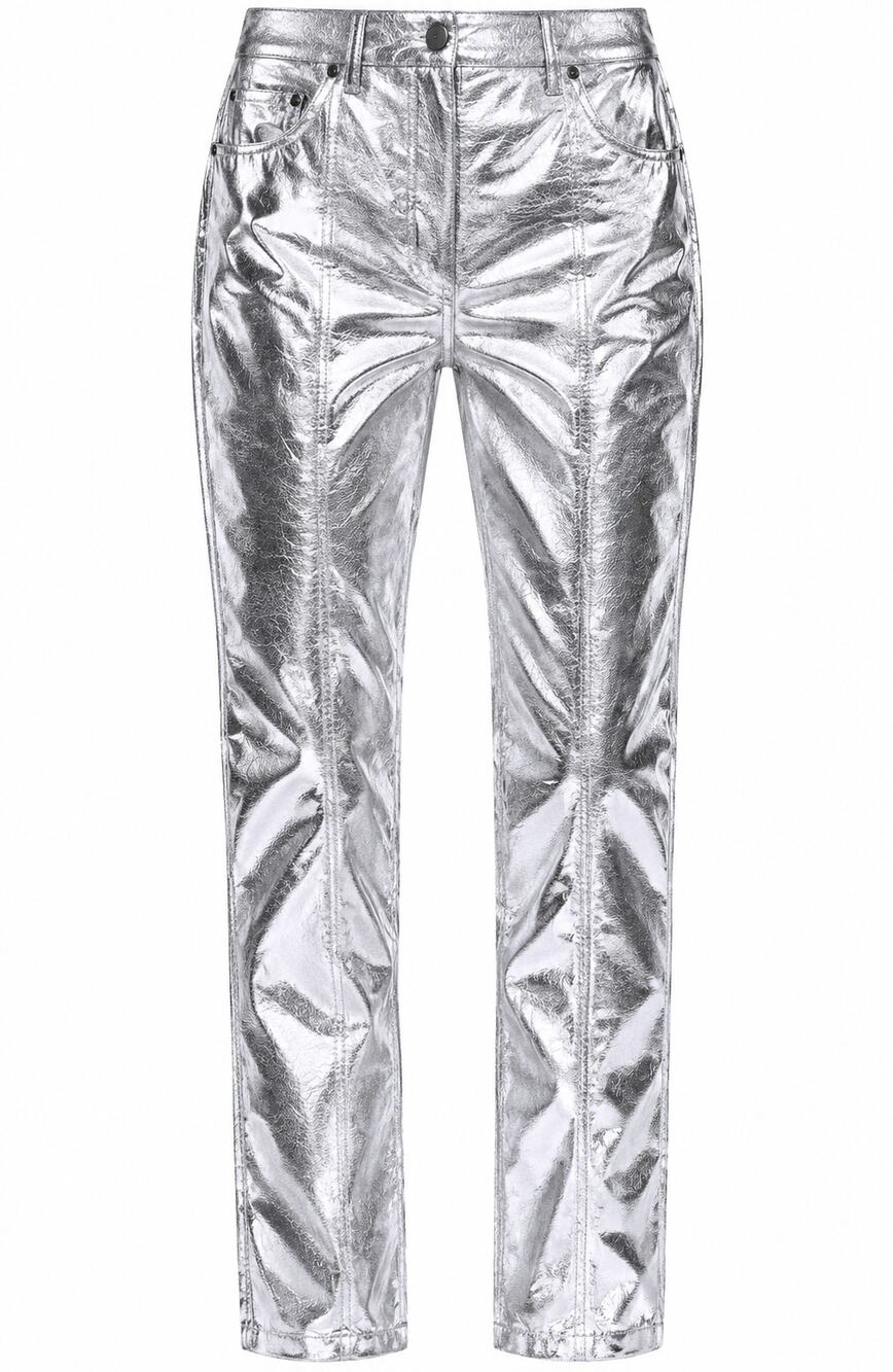 River Island Metallic Snakeskin Embossed Faux Leather Straight Leg Pants NWT